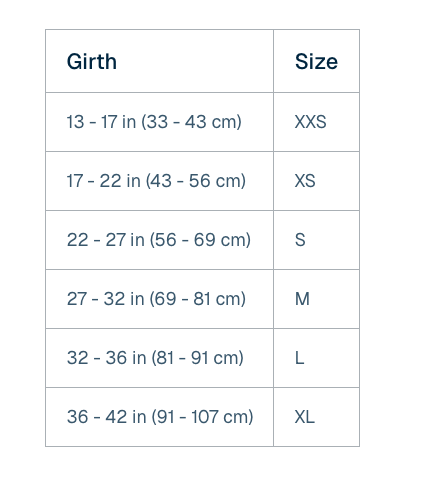 Climate overal sizetable